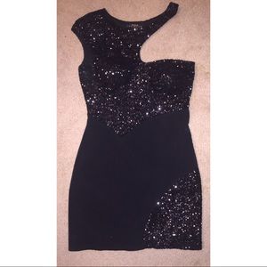 Black Sequin One Shoulder Cocktail Dress